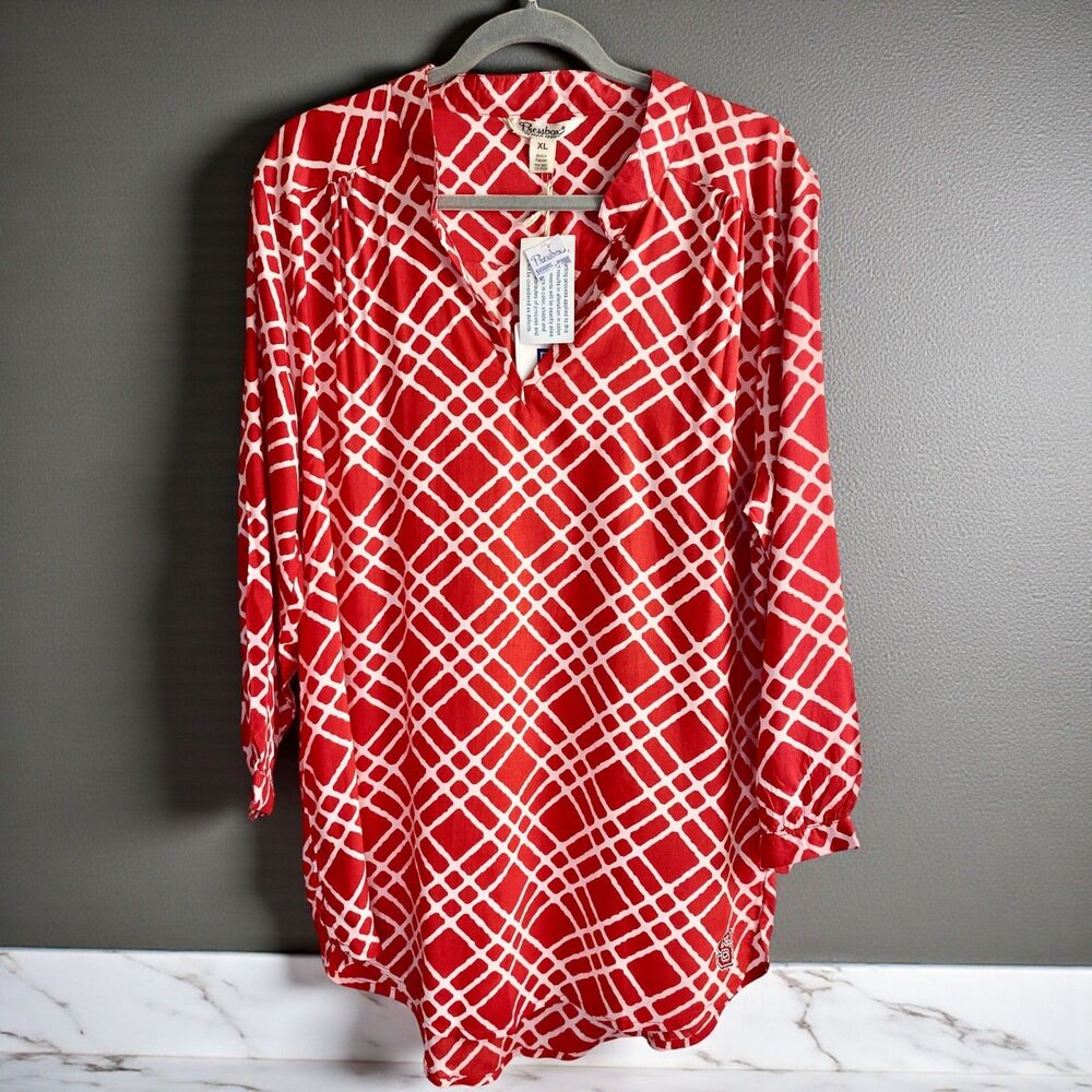 Press Box Women’s Red White NCS Hi-Lo Tunic XL Game Day Chic School Pride NWT